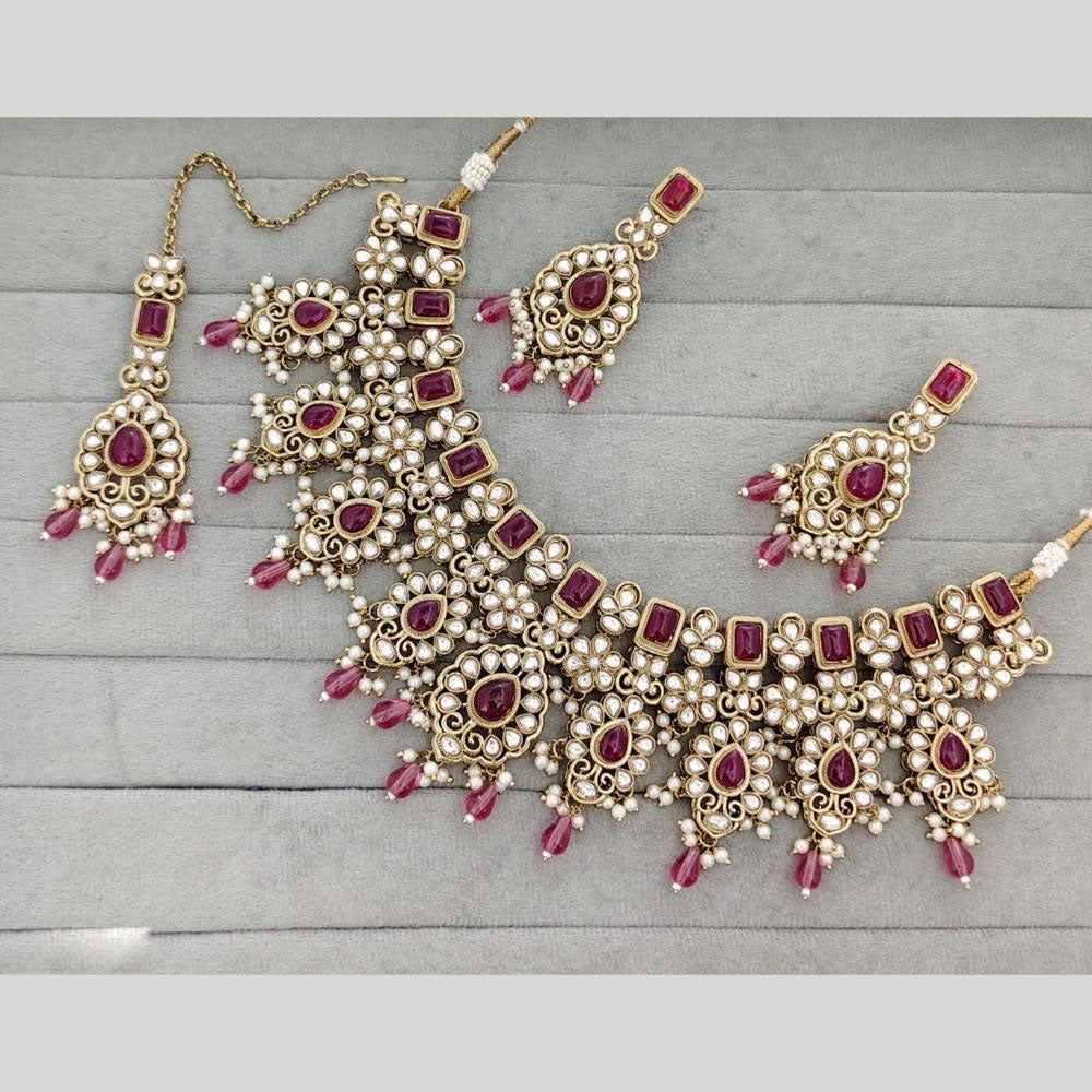 JCM Luxury Pota Stone Kundan And Pearl Necklace Set