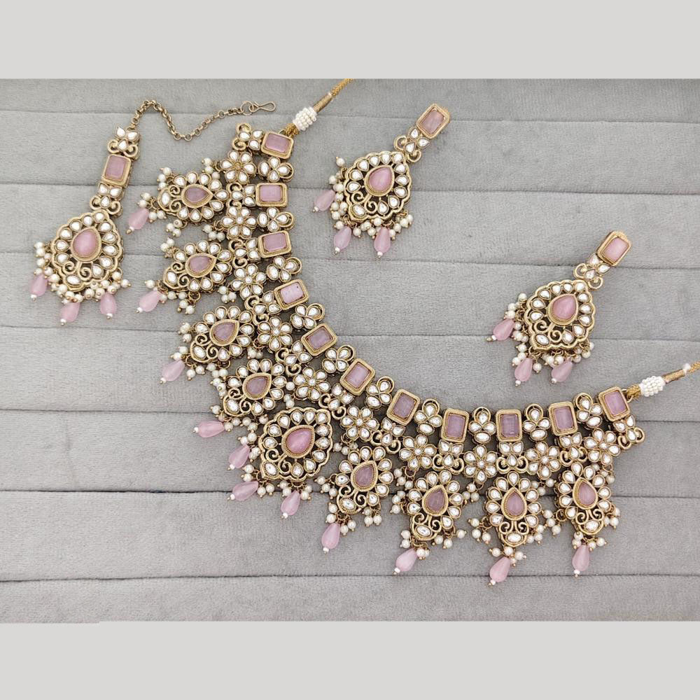 JCM Luxury Pota Stone Kundan And Pearl Necklace Set