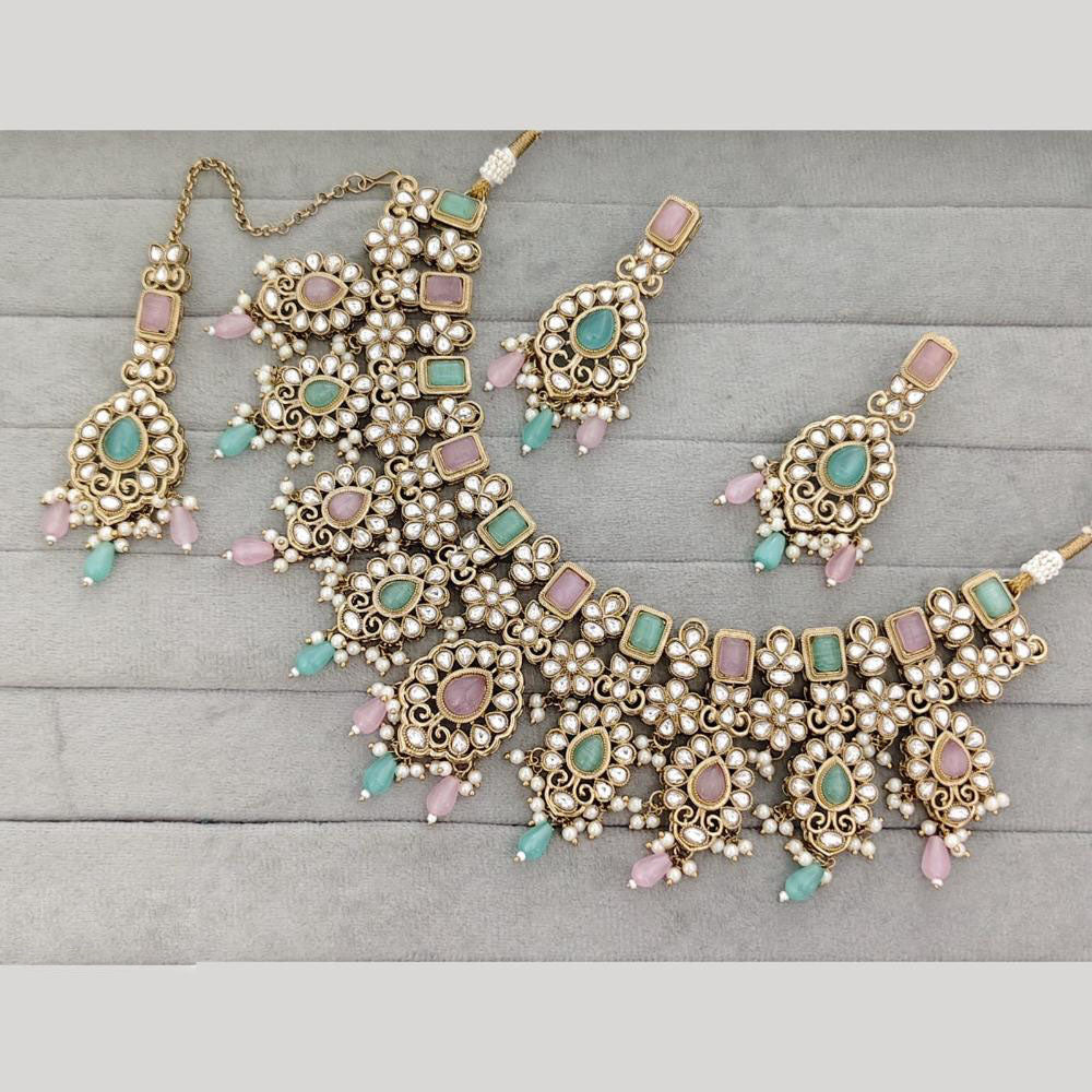JCM Luxury Pota Stone Kundan And Pearl Necklace Set
