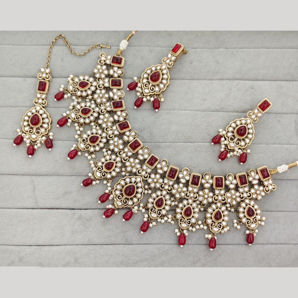JCM Luxury Pota Stone Kundan And Pearl Necklace Set