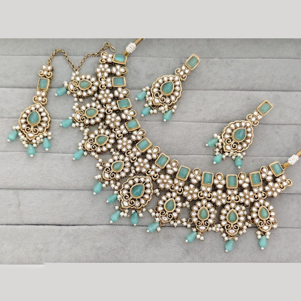 JCM Luxury Pota Stone Kundan And Pearl Necklace Set