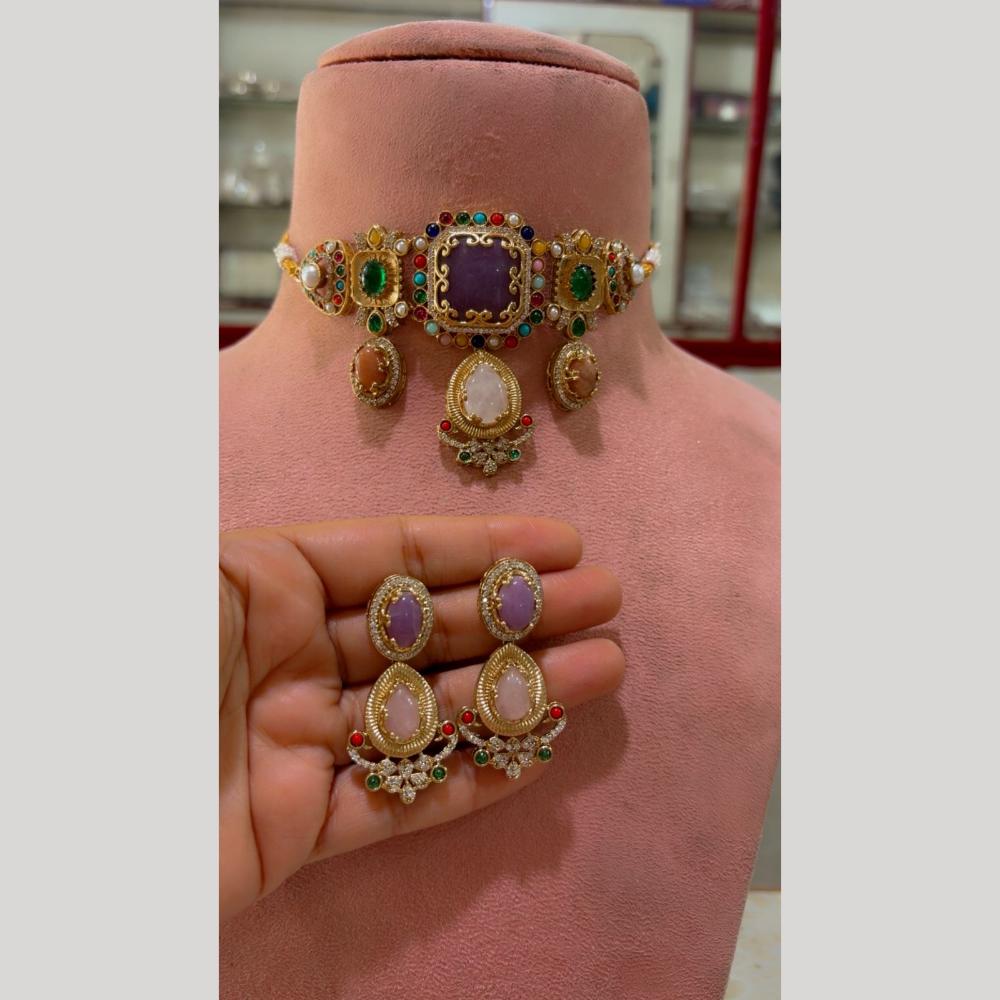 JCM Premium Designer Pota Stone And Austrian Stone Choker Necklace Set