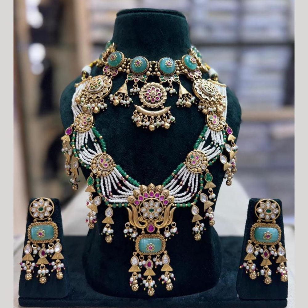 JCM Ethnic Style Pota Stone Beads And Pearl Double Necklace Set