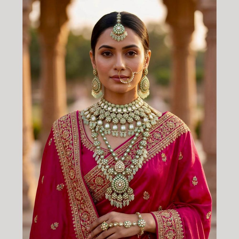 JCM Bridal Special Polki Kundan Pearl And Beads Necklace Set