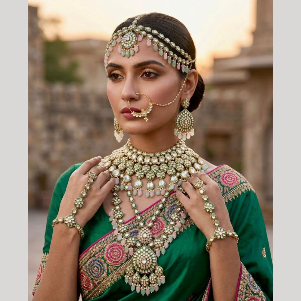 JCM Bridal Special Polki Kundan Pearl And Beads Necklace Set