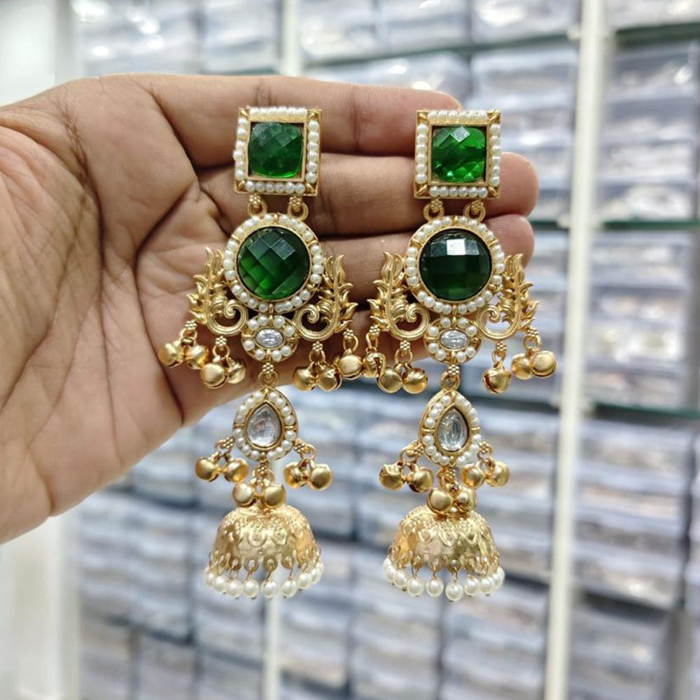 JCM Royal Kashmiri Pota Stone And Pearl Ghungroo Jhumki Earrings
