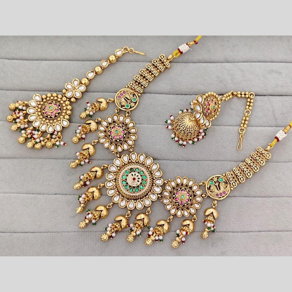 JCM Premium Designer Pota Stone And Pearl Choker Necklace Set