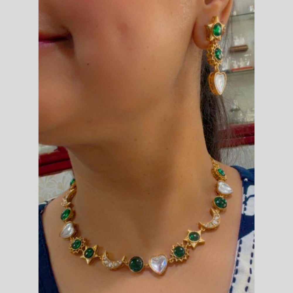 JCM Graceful Polki Kundan Stone Stone And Austrian Stone Necklace Set