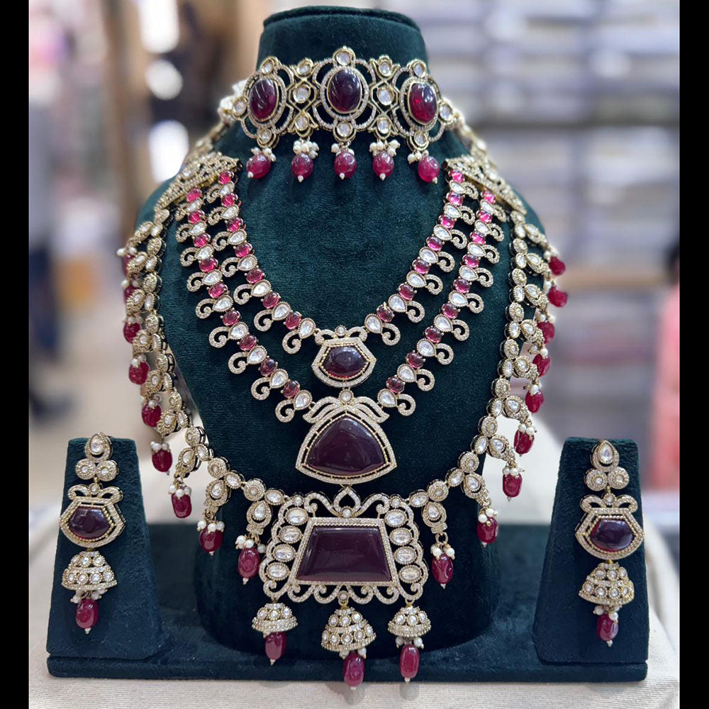 JCM Traditional Pota Stone Beads With Pearl Double Necklace Set