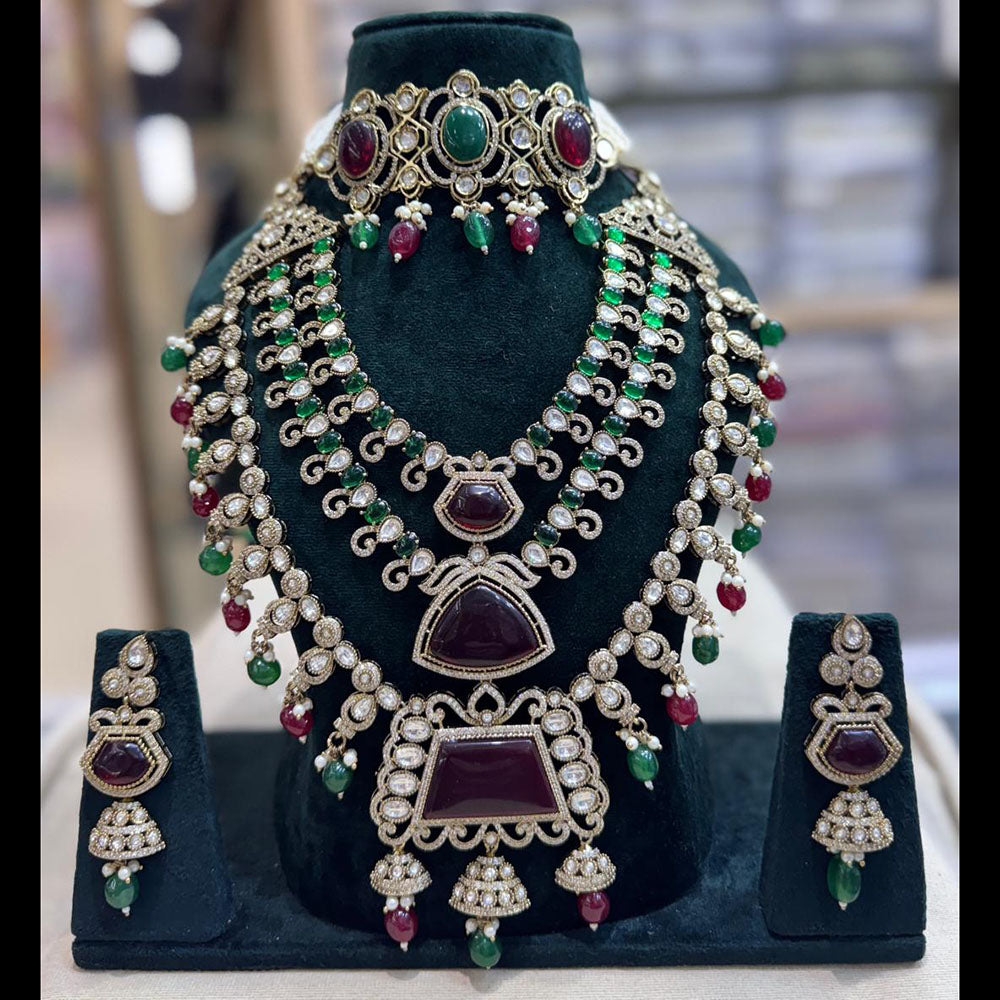 JCM Traditional Pota Stone Beads With Pearl Double Necklace Set