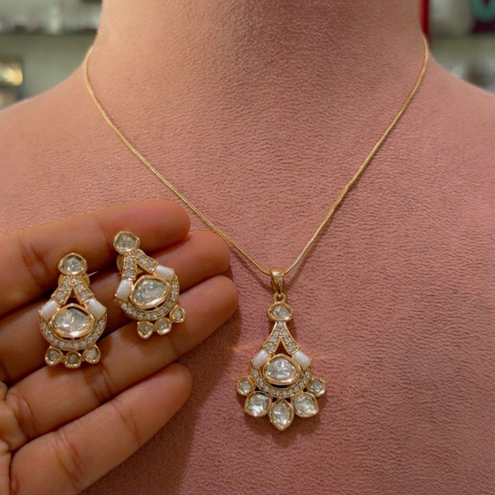 JCM Designer Polki Kundan Stone Chain Pendent Set