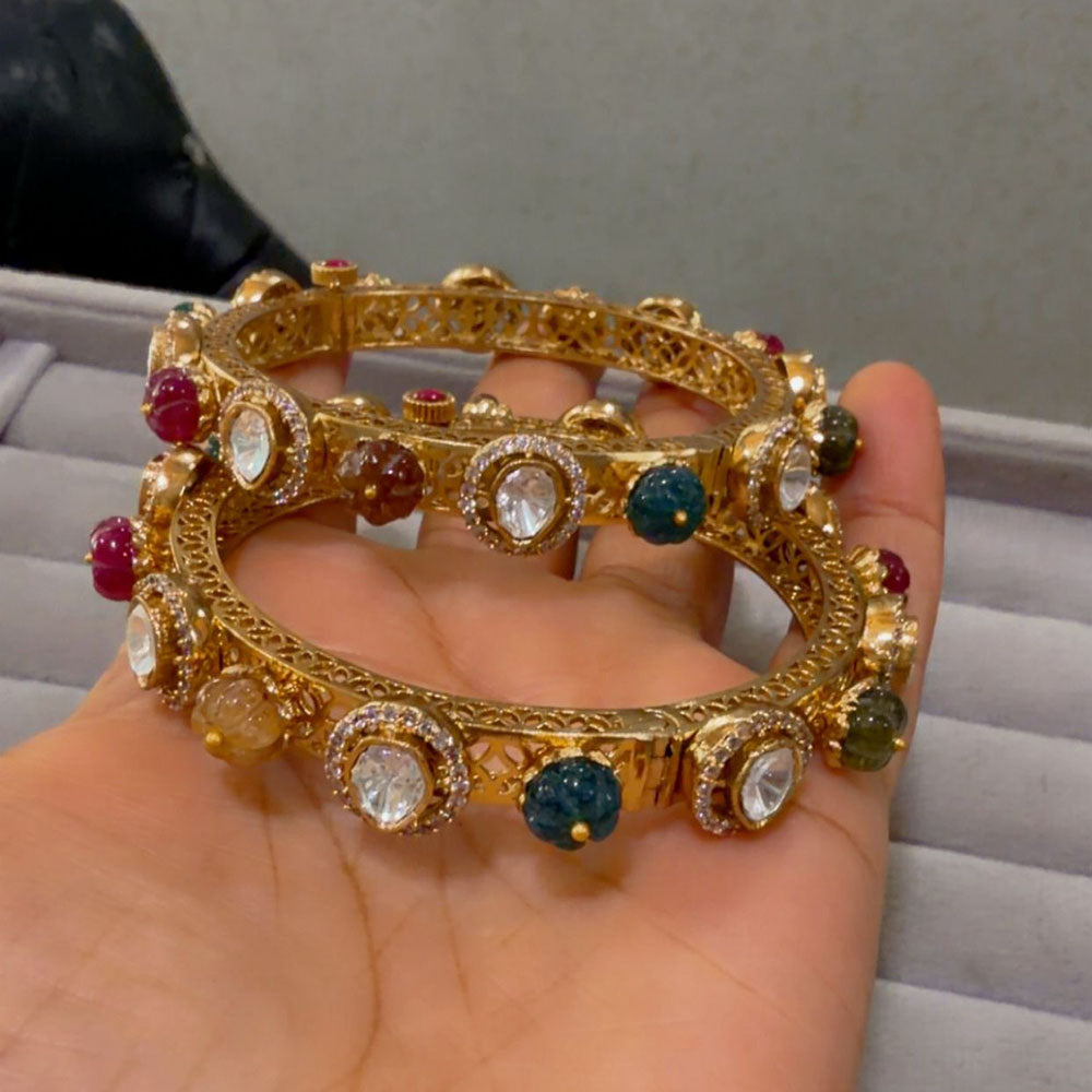 JCM Heritage Style Polki Kundan Stone Bangles Set