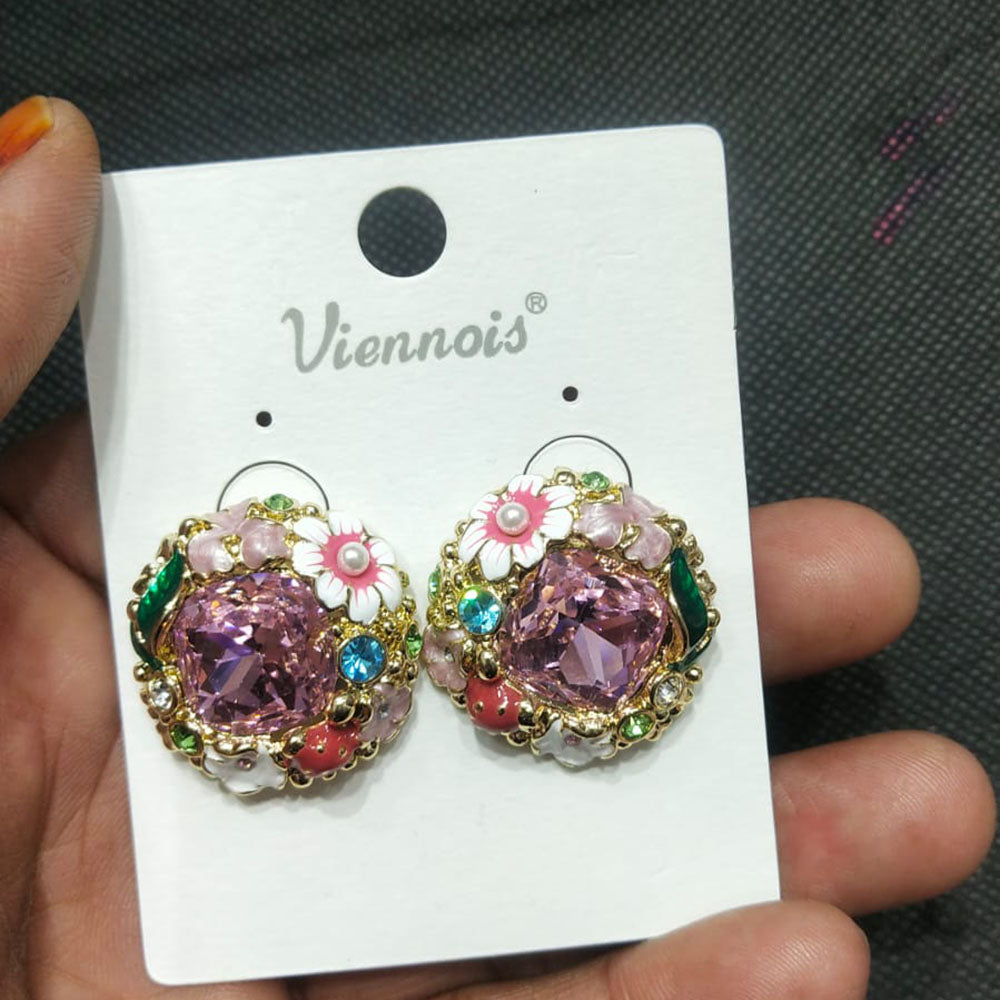 JCm Borivali Floral Crystal Stone Stud Earrings