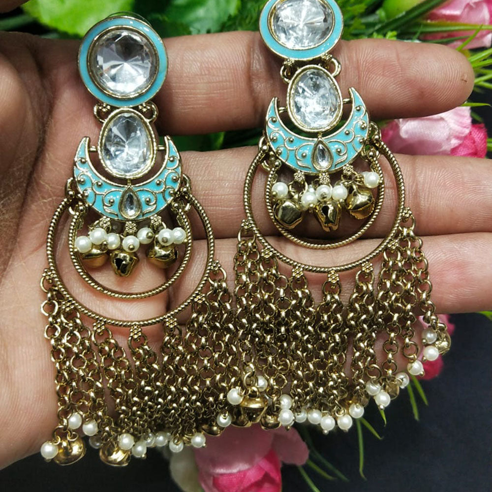 JCM Borivali Designer Kundan Stone Pearl Meenakari Dangler Earrings