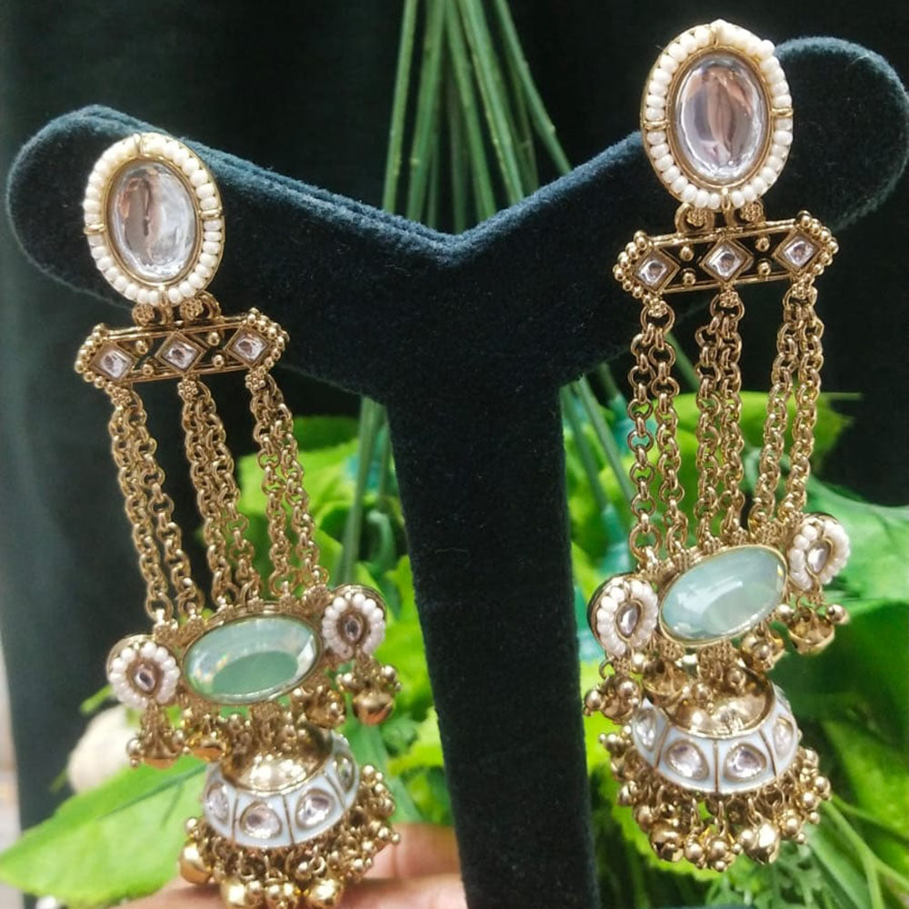 JCM Borivali Designer Kundan Stone And Pearl Chain Jhumki Earrings
