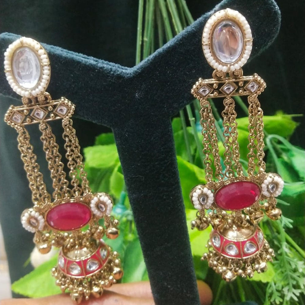 JCM Borivali Designer Kundan Stone And Pearl Chain Jhumki Earrings
