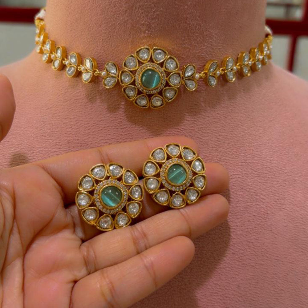 JCM Grand Polki Kundan Stone And Pearl Statement Choker Necklace Set