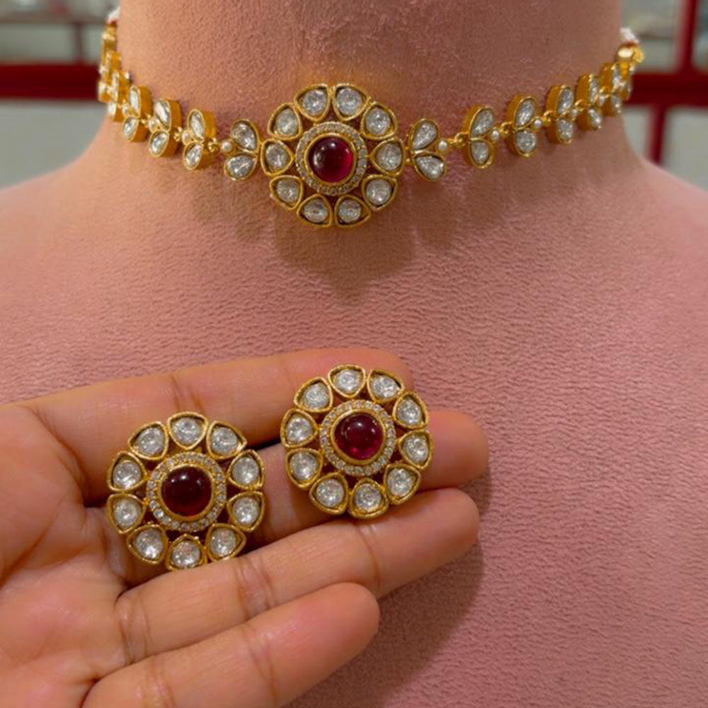 JCM Grand Polki Kundan Stone And Pearl Statement Choker Necklace Set