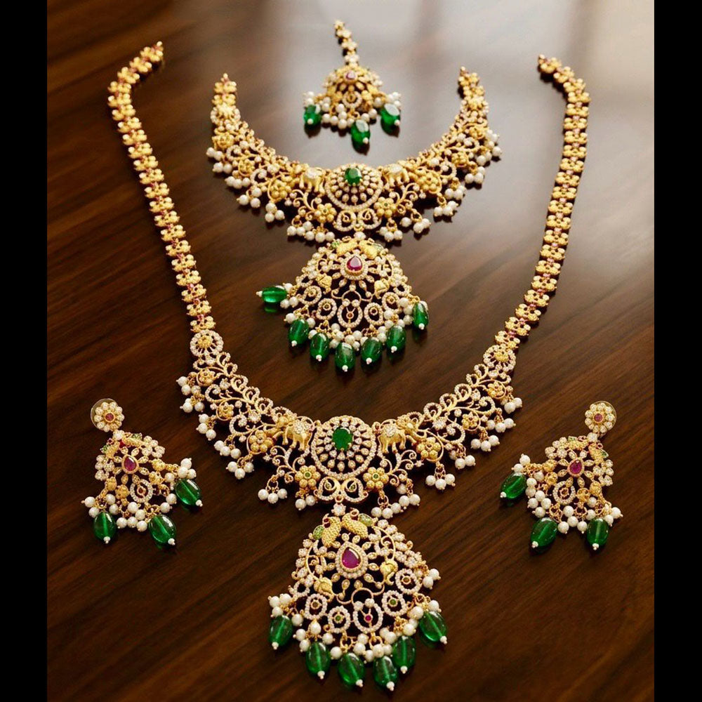 JCM Ethnic Style Pota Stones Pearl And Beads Double Necklace Set