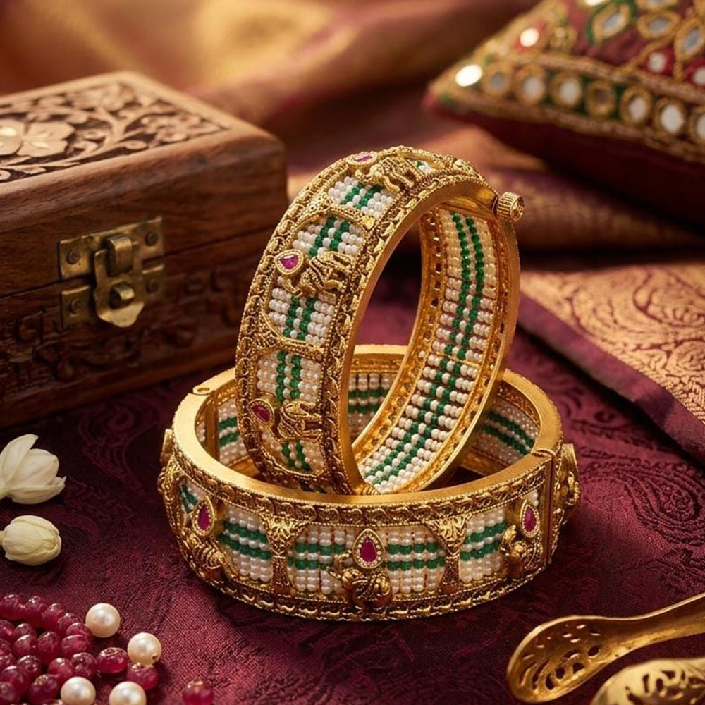 JCM Grand Designer Pota Stone And Pearl Openable Bangles Set