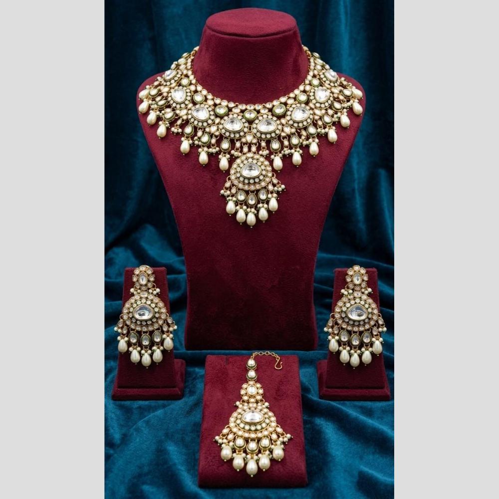 JCM Premium Kundan Stone And Beads Necklace Set for Women