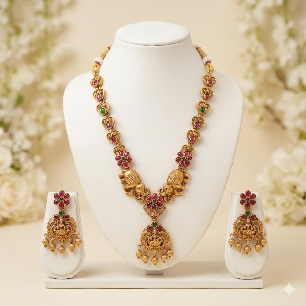 JCM Jewellery Royal Heritage Pota Stone And Pearl Temple Necklace Set