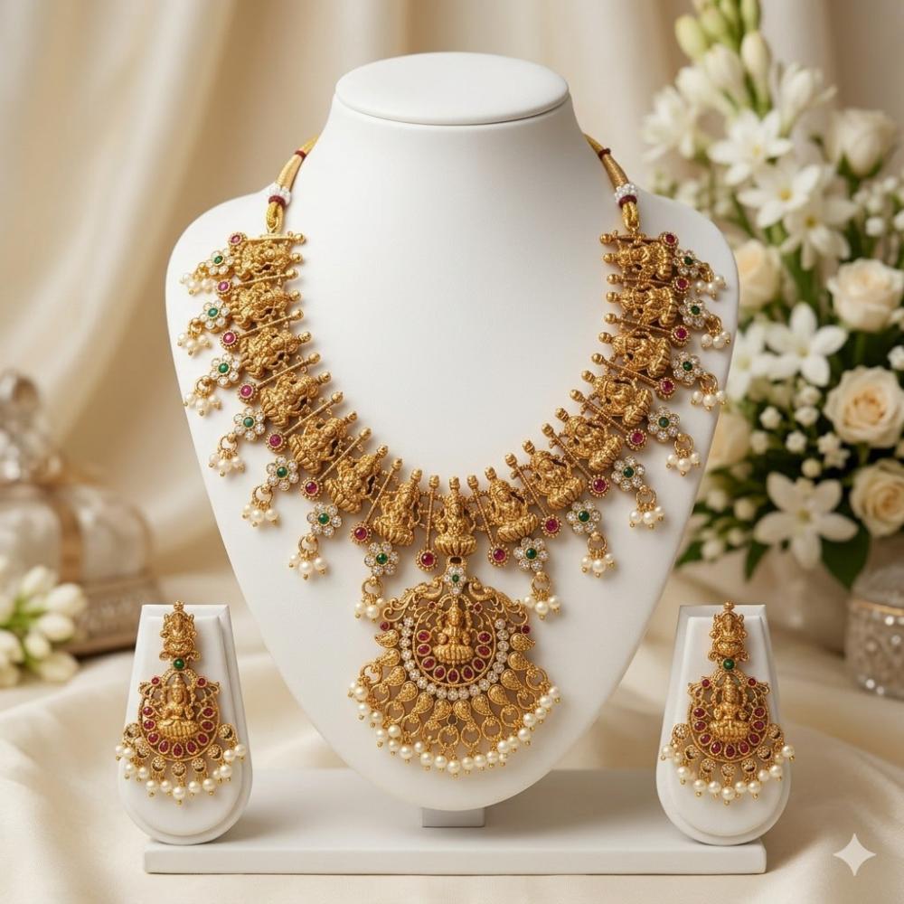 JCM Jewellery Royal Heritage Pota Stone And Pearl Temple Necklace Set