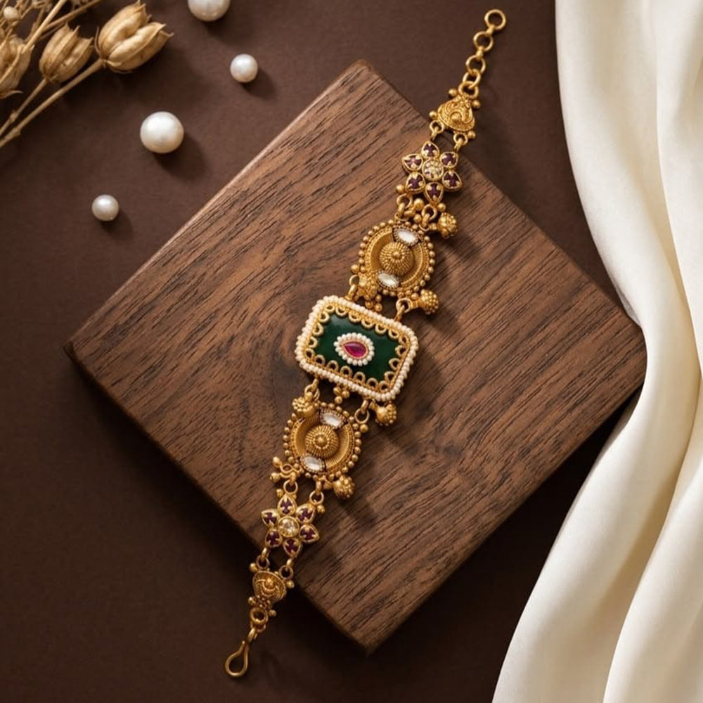 JCM Gold Plated Pota Stone And Pearl Adjustable Bracelets