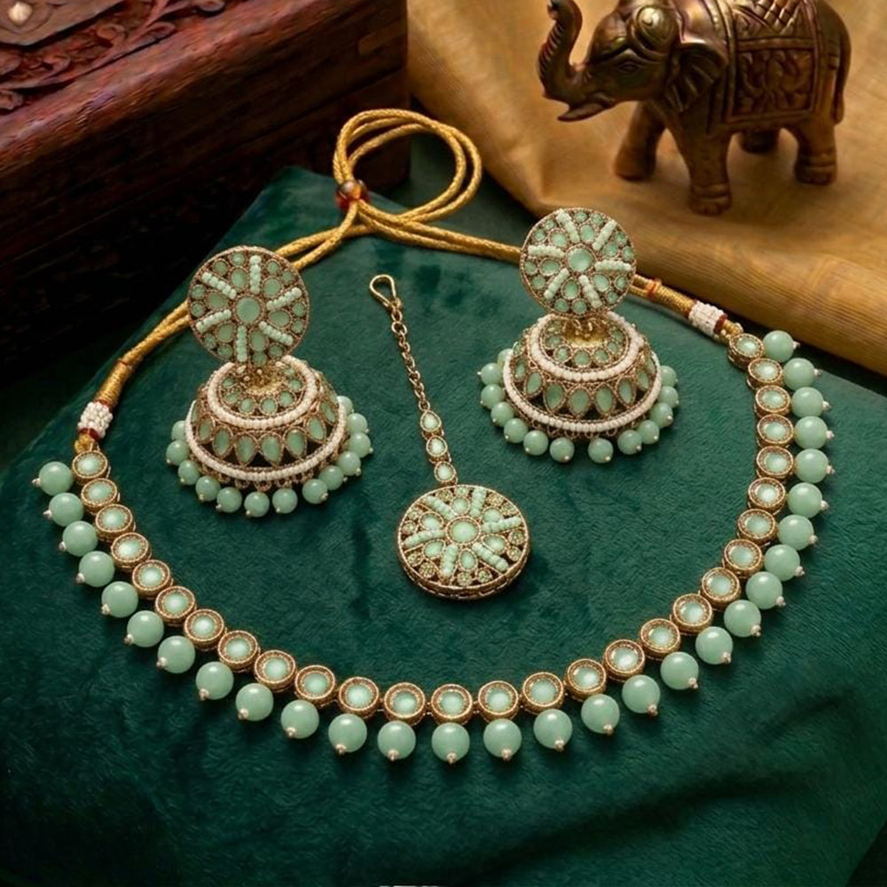 JCM Luxury Polki Kundan Stone & Beads Necklace Set for Women