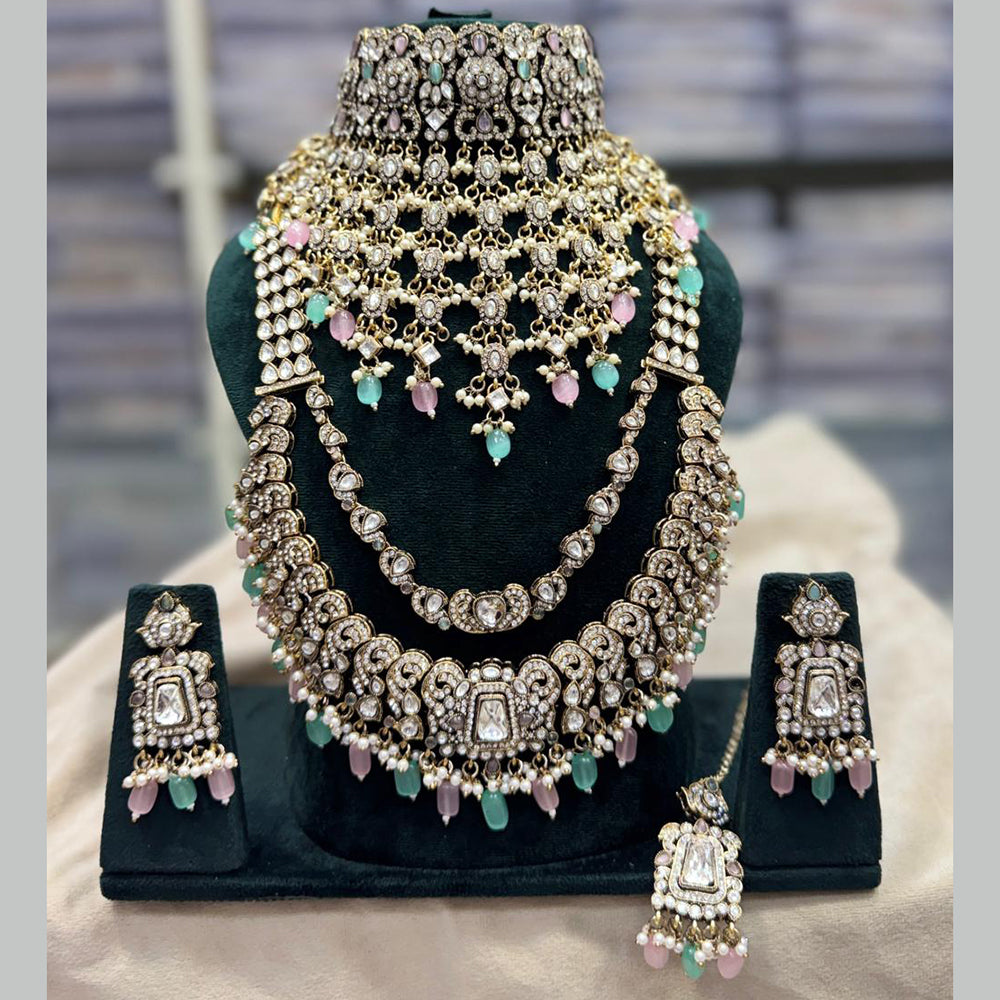 JCM Designer Polki Kundan Pearl And Beads Double Necklace Set