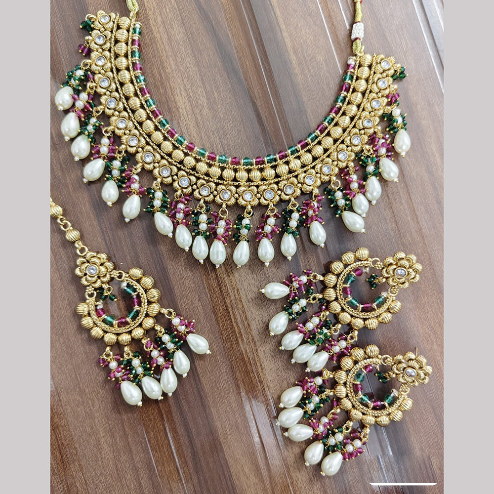 JCM Ethnic Crystal Stone And Beaded Necklace Set for Women