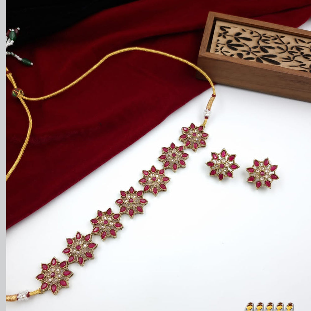 JCM Maharani Style Pota Stone Choker Necklace Set