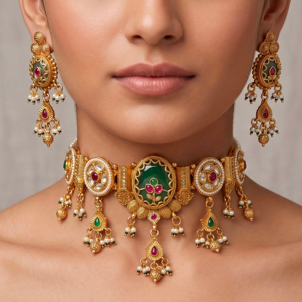 JCM Exquisite Pota Stone And Pearl Choker Necklace Set
