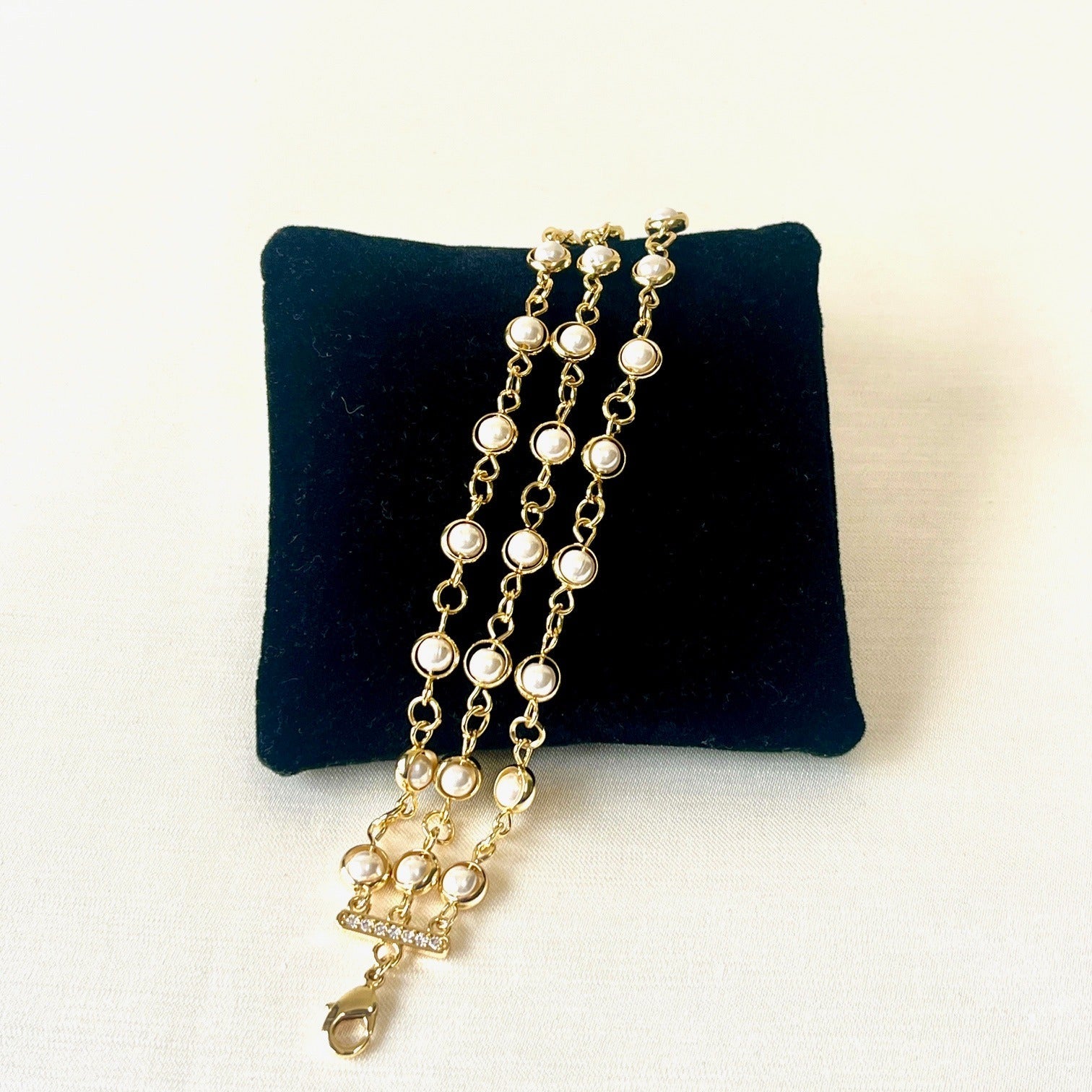Jewel Treatzz Adorabel Everyday 3 Line Gold Plated Pearl Link Fashion Bracelet