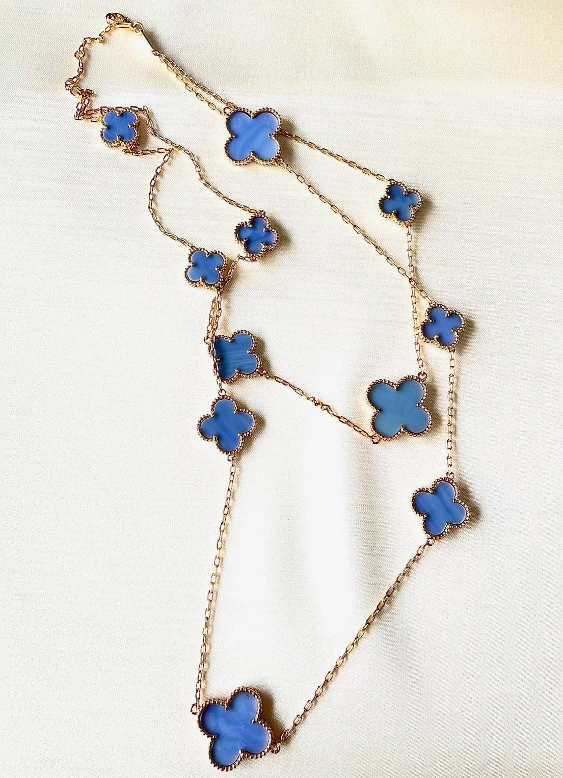 Jewel Treatzz Gold Plated Blue Clover Flower Layered Necklace