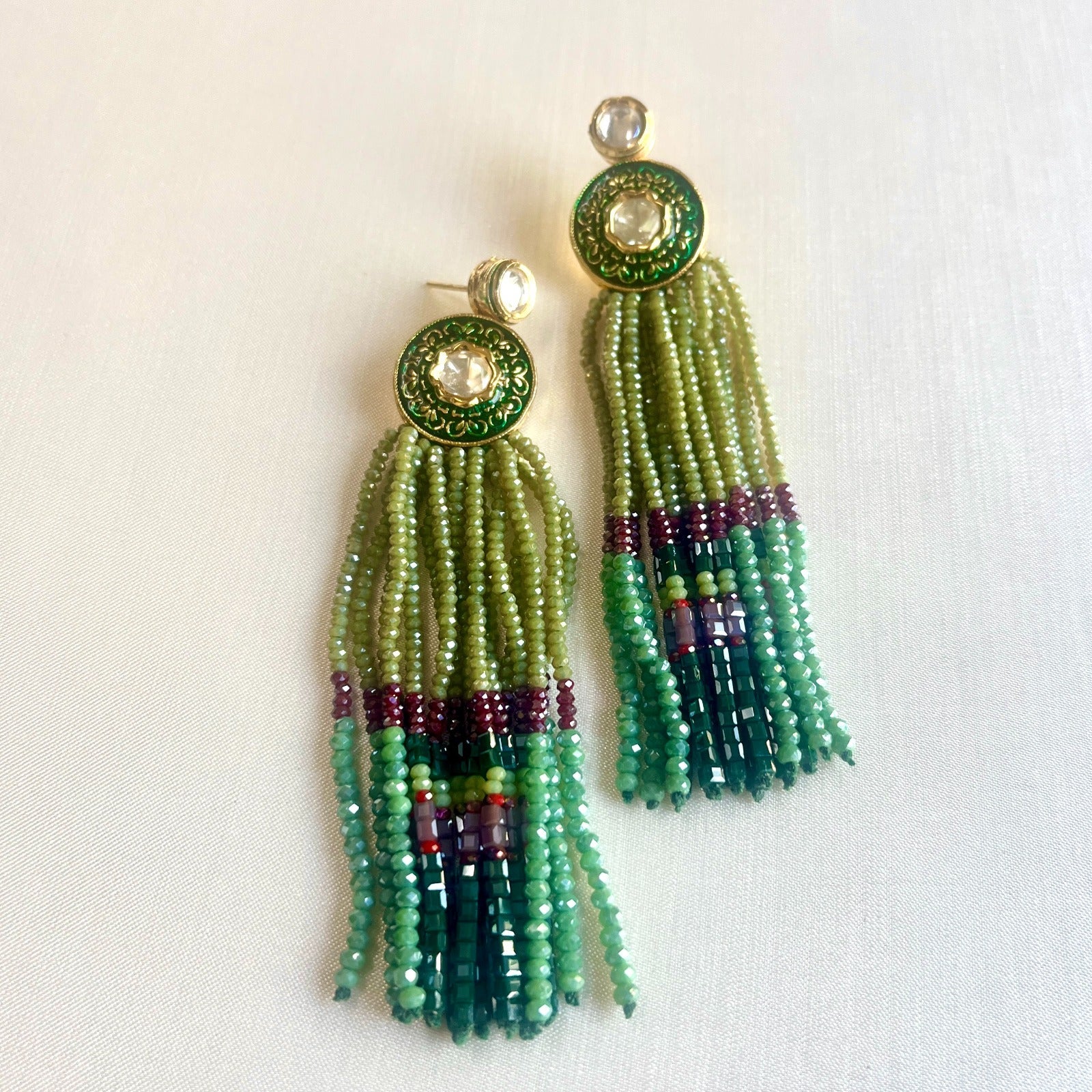 Jewel Treatzz Lovely Long Gold Plated Tassel Earrings With Kundan & Agate Crystals