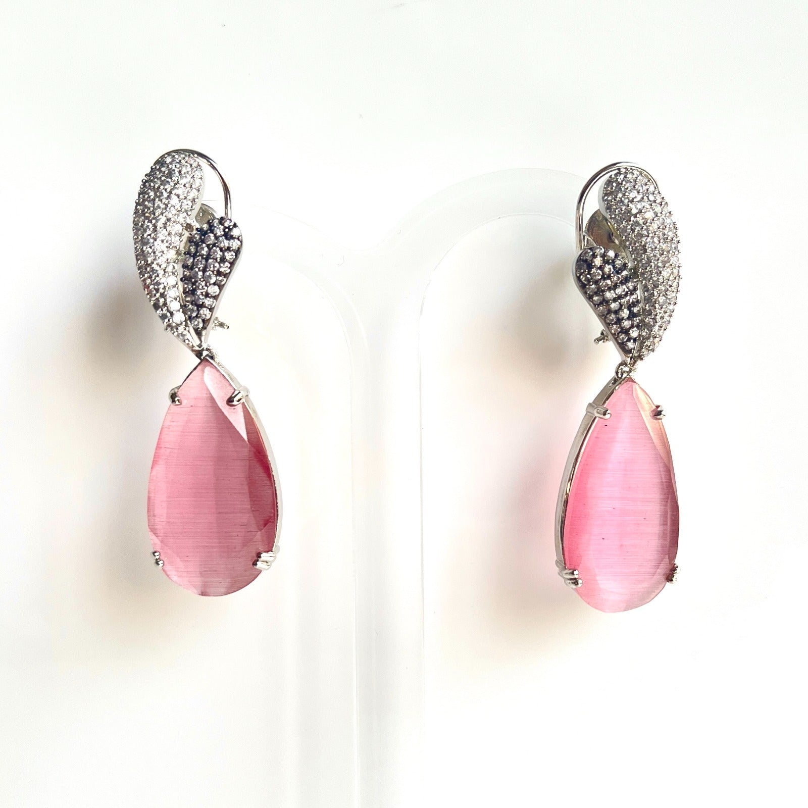 Jewel Treatzz Rhodium Plated, Rose Smoky Quartz & Cubic Zirconia's Dangler Earrings