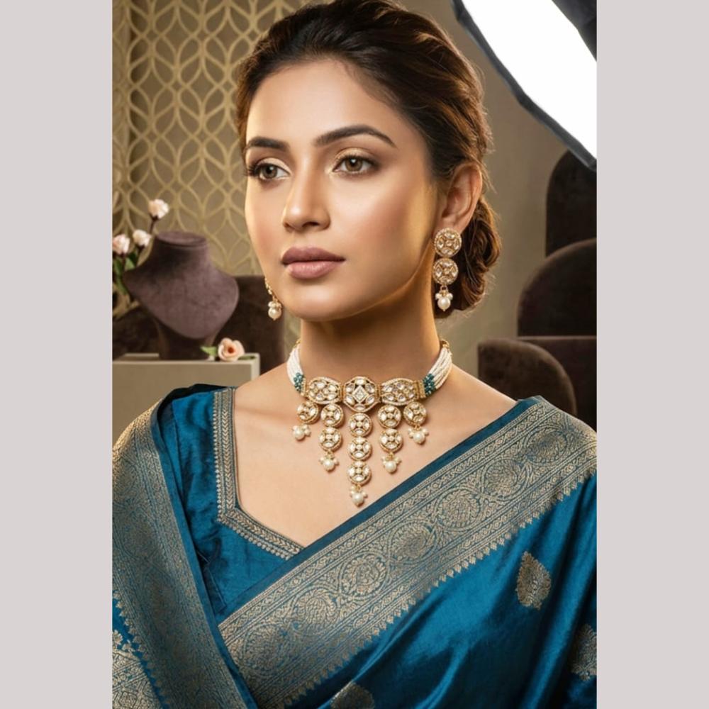 Aamrapali Luxurious Polki Kundan And Pearl Choker Necklace Set