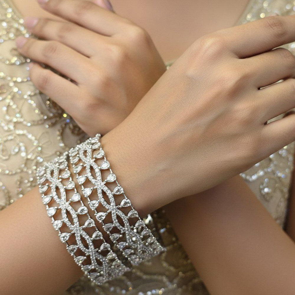 Aamrapali Elegant Rhodium Finish American Diamond Bangles Set