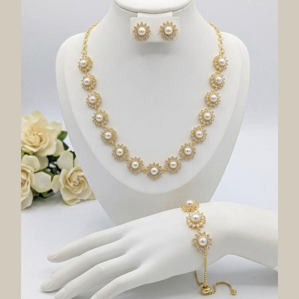 Aamrapali Elegant Austrian Stone And Pearl Necklace Set With Bracelet
