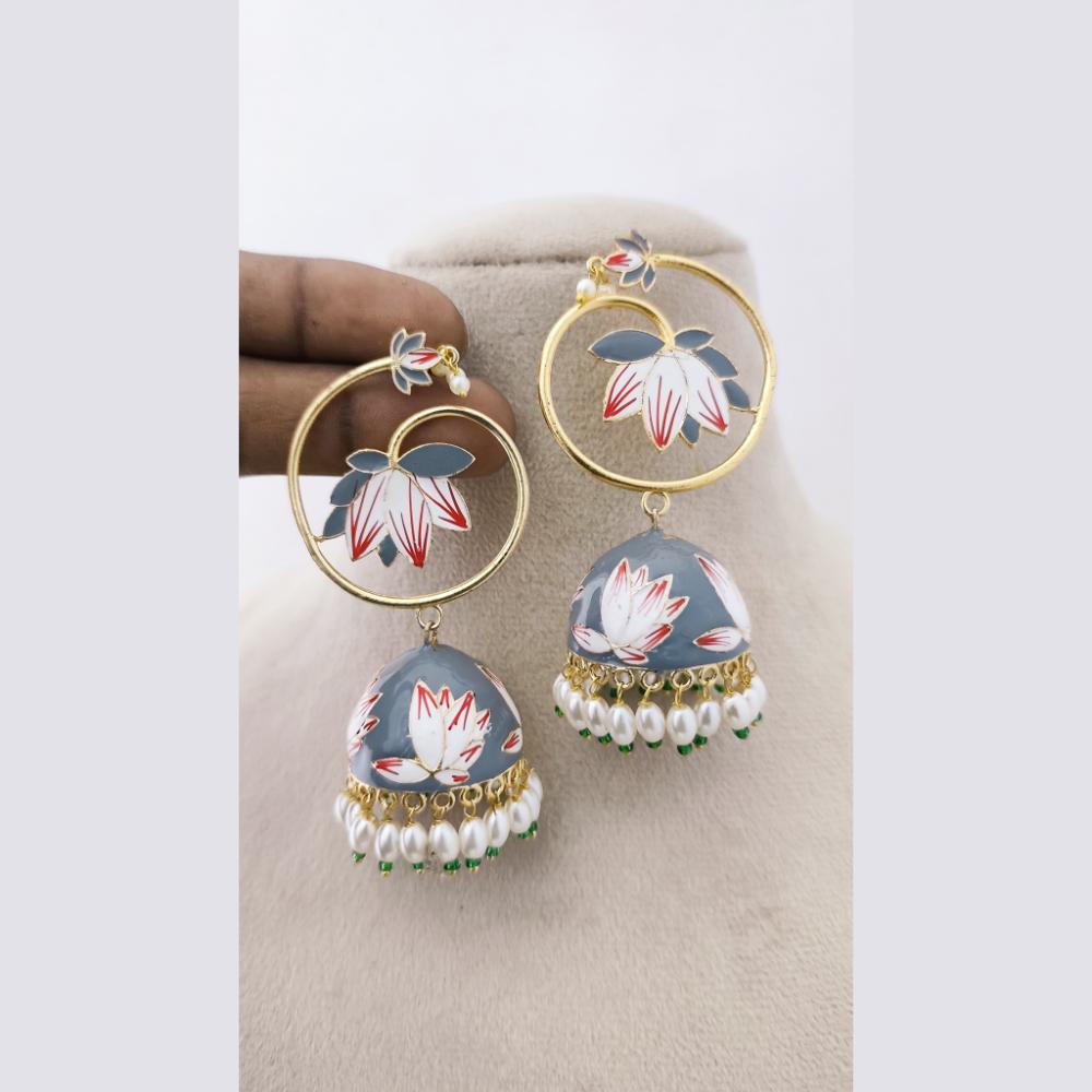Marudhar Creations Royal Gold Matte Finish Pearl Meenakari Jhumki Earrings