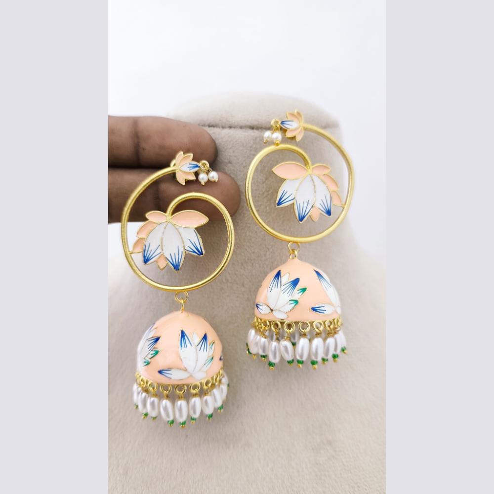 Marudhar Creations Royal Gold Matte Finish Pearl Meenakari Jhumki Earrings
