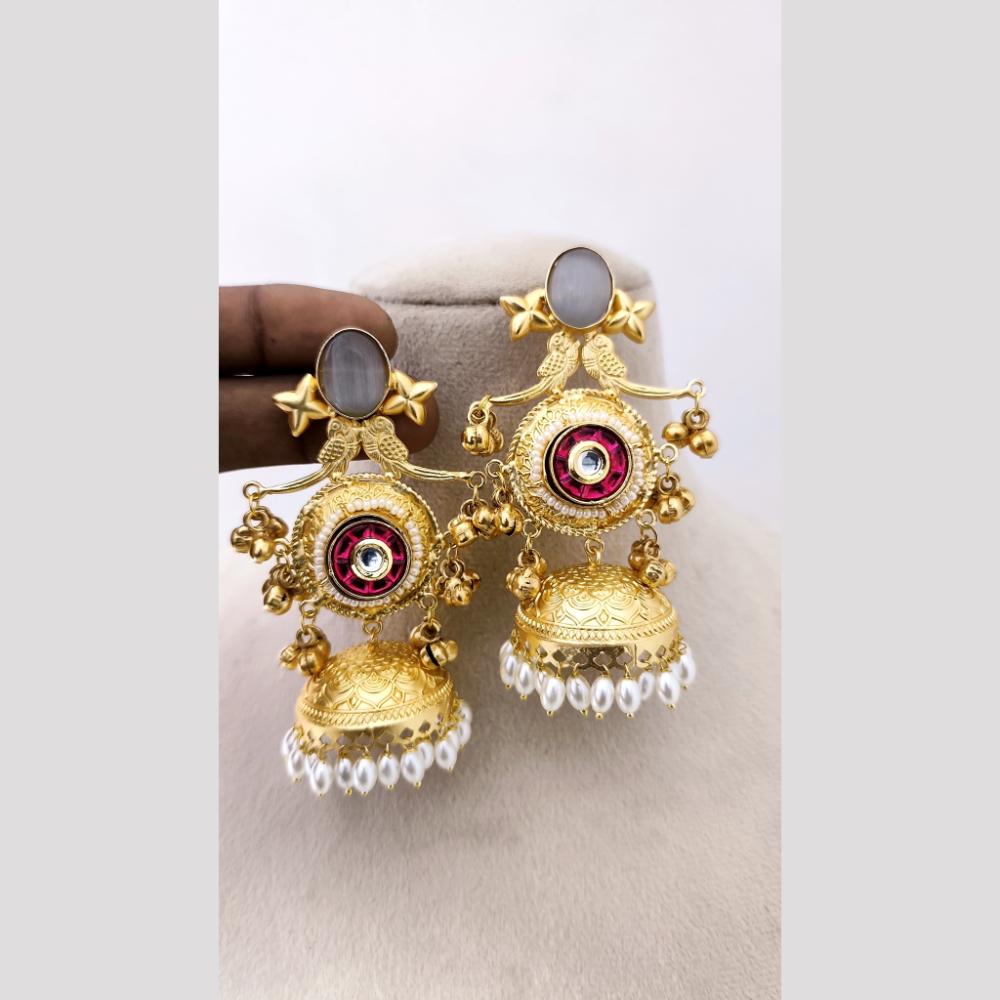 Marudhar Creations Regal Avian Motif Pearl Jhumkas