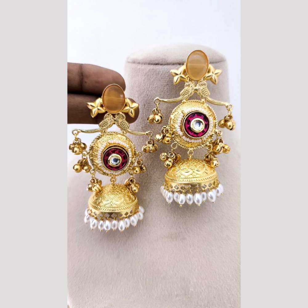 Marudhar Creations Regal Avian Motif Pearl Jhumkas