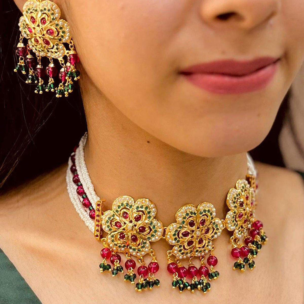 Everlasting Jadau Royal Pota Stone And Pearl Choker Necklace Set