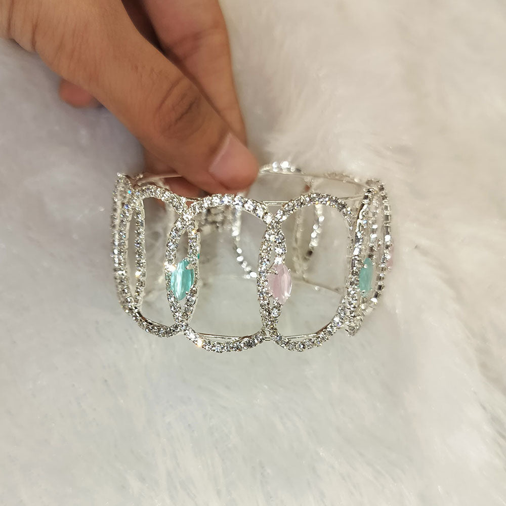 Abhinandan Silver Plated Austrian Stone Openable Bangle