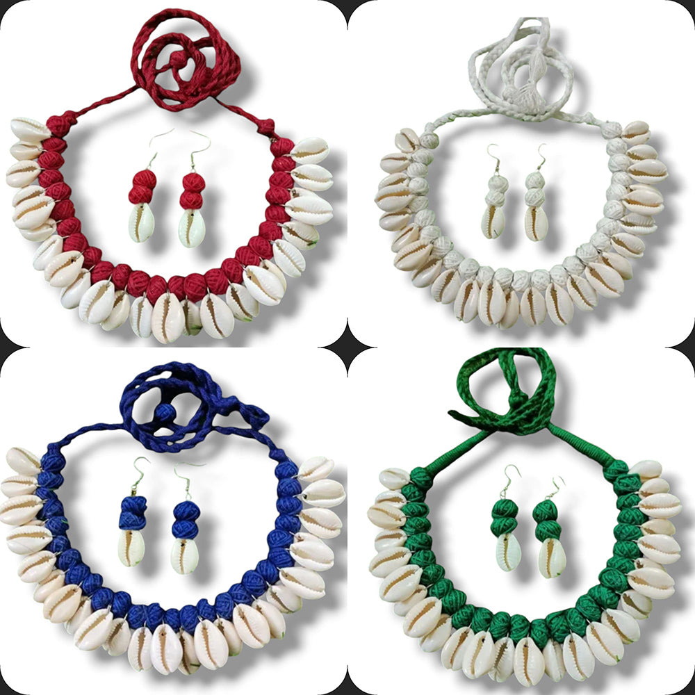 Handmade For Her Handmade Choker And Earrings With Emblisment Of Shell Combo Set