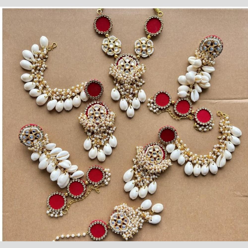 Handmade For Her Red Cowrie Shell & Kundan Handmade Jewelry Set – Bridal Haldi/Mehendi/Traditional Function Jewelry Set
