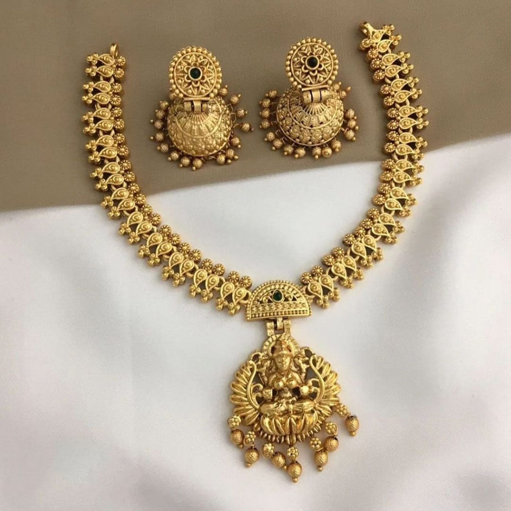 Joyful Jewel Art Matte Gold Plated Pota Stone Temple Necklace Set