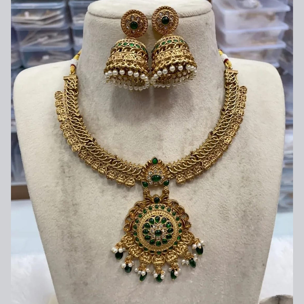 Joyful Jewel Art Matte Gold Plated Pota Stone And Pearl Necklace Set